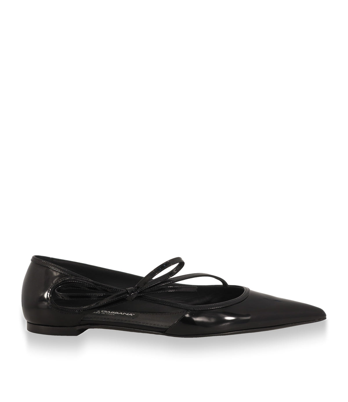 Dolce & Gabbana Ballerinas schwarz aus poliertem Kalbsleder in der Seitenansicht