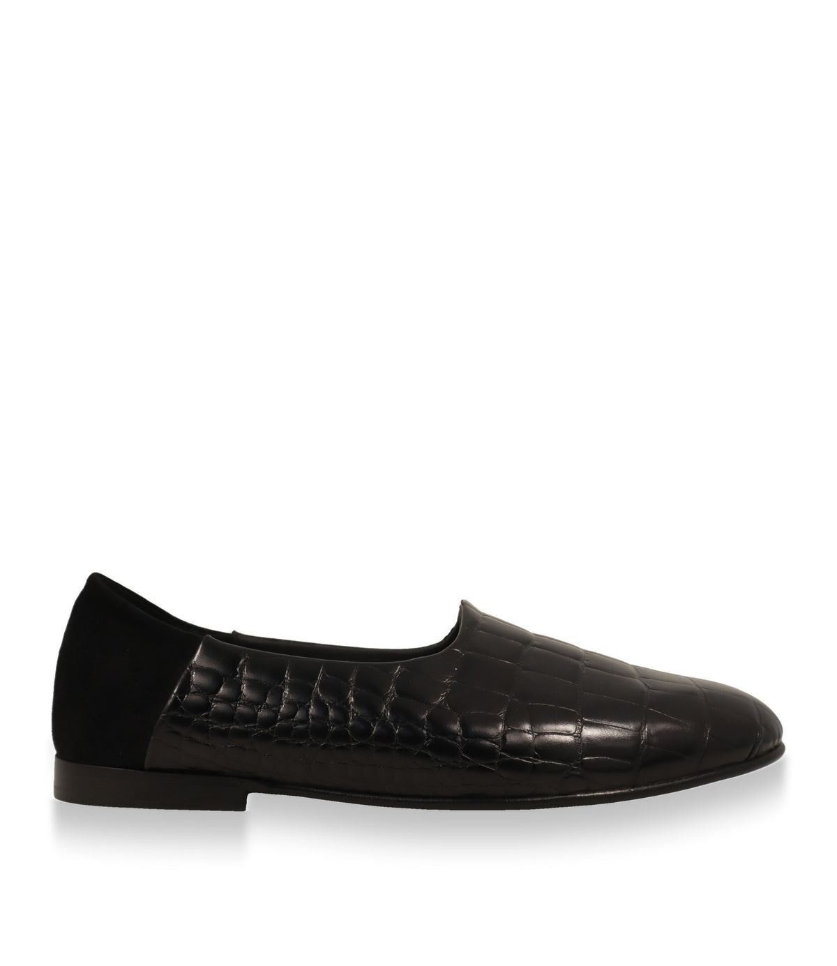 Dolce & Gabbana Slipper in Schwarz mit Krokoprägung – Seitenansicht