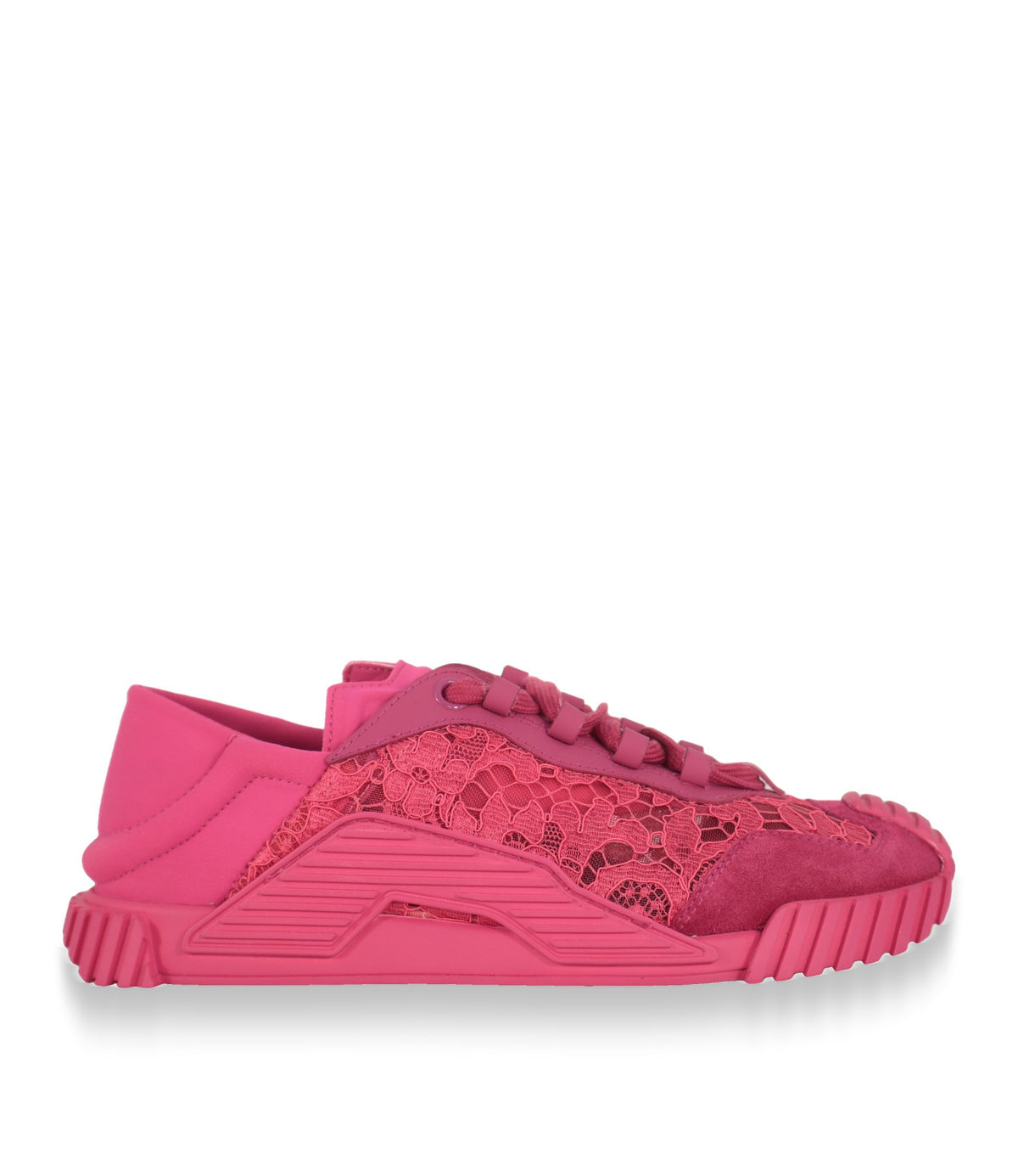 Dolce & Gabbana Sneaker in Pink mit floraler Spitze, Seitenansicht