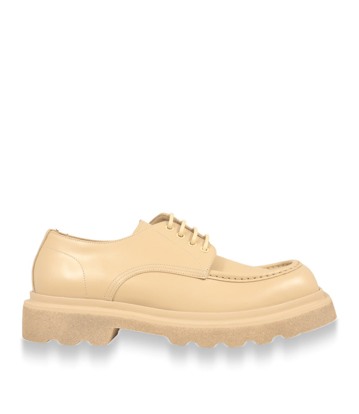 Dolce & Gabbana Derby Schuhe in Beige aus Leder, Seitenansicht mit profilierter Gummisohle