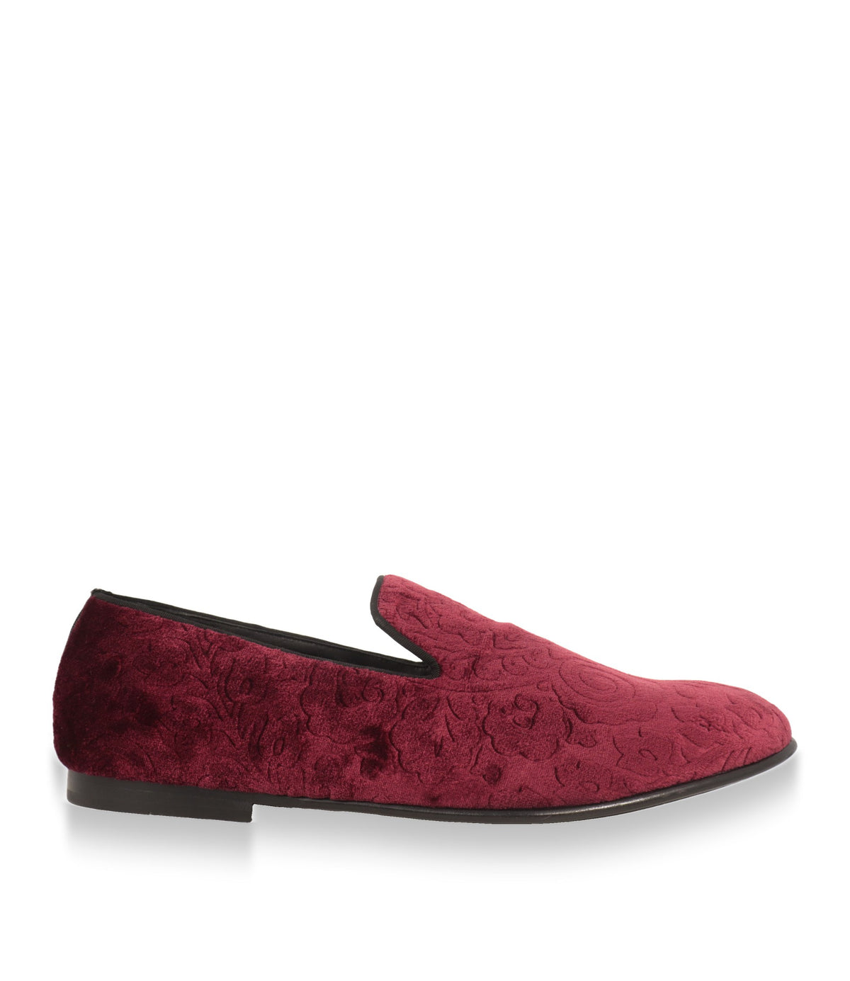 Dolce & Gabbana Slipper aus bordeauxfarbenem Samt in der Seitenansicht