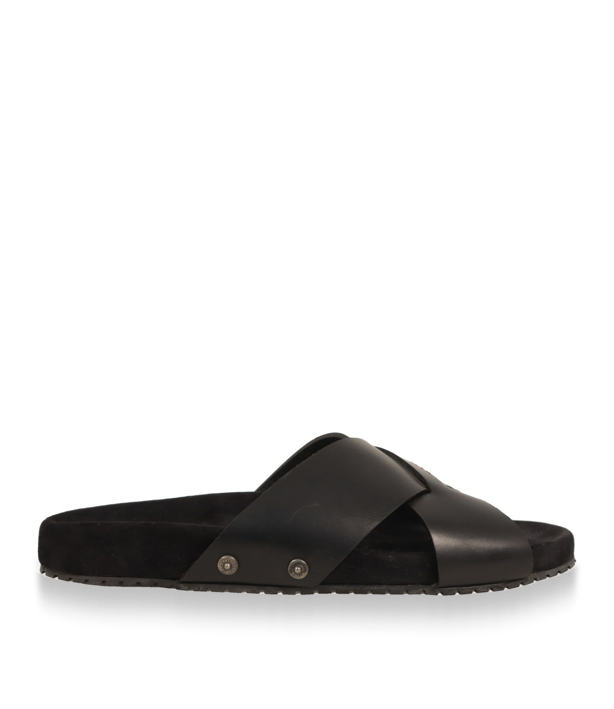 Dolce & Gabbana Pantoletten in Schwarz aus Leder, Seitenansicht mit Ziernieten