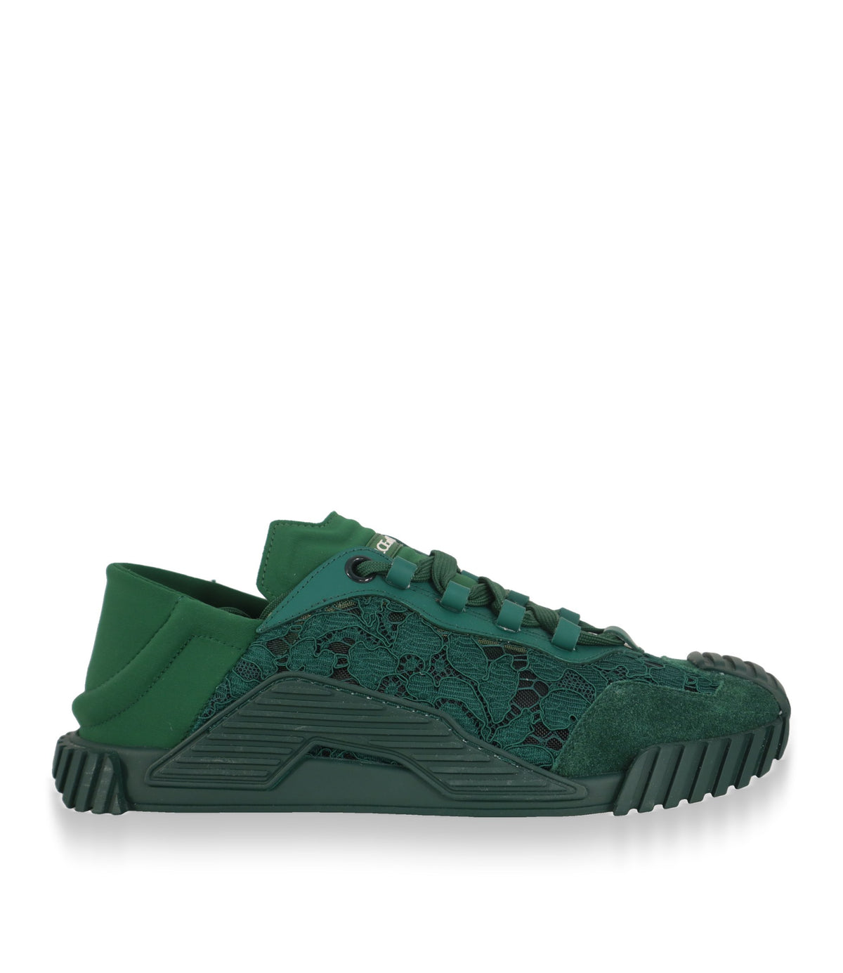 Dolce & Gabbana Sneaker in Grün mit floraler Spitze – Seitenansicht