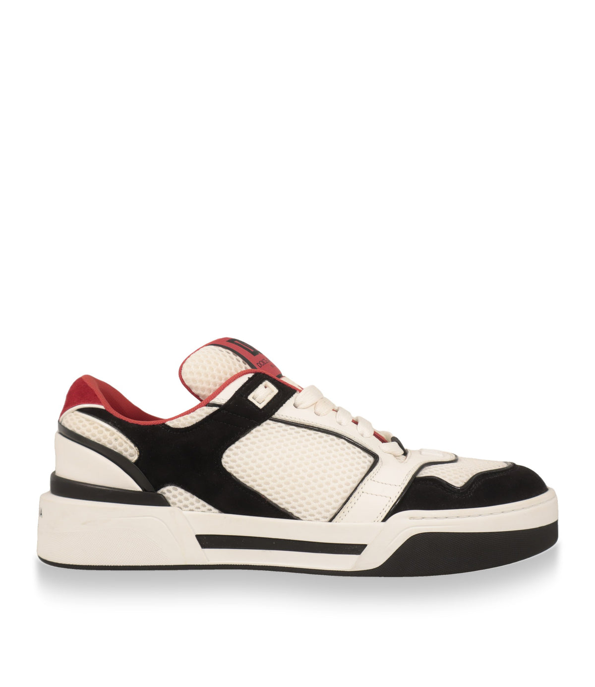 Dolce & Gabbana Sneaker Größe 44 in Weiß, Schwarz und Rot in der Seitenansicht