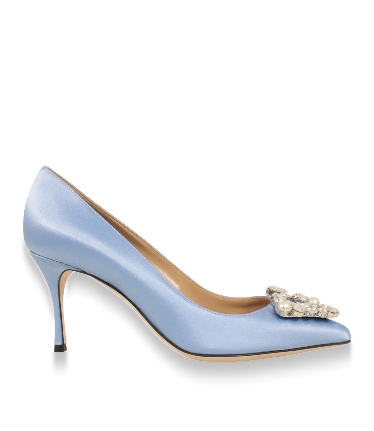 Sergio Rossi Pumps in Hellblau aus Satin mit Stiletto-Absatz, Seitenansicht