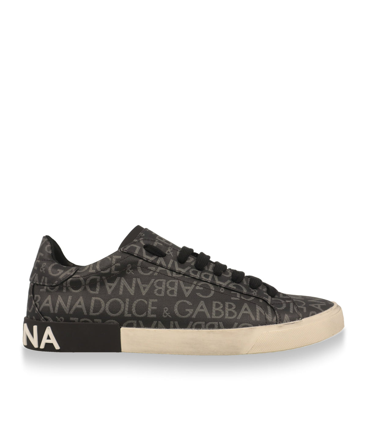 Dolce & Gabbana Sneaker Größe 44 in Schwarz-Grau mit Logo-Jacquard, Seitenansicht