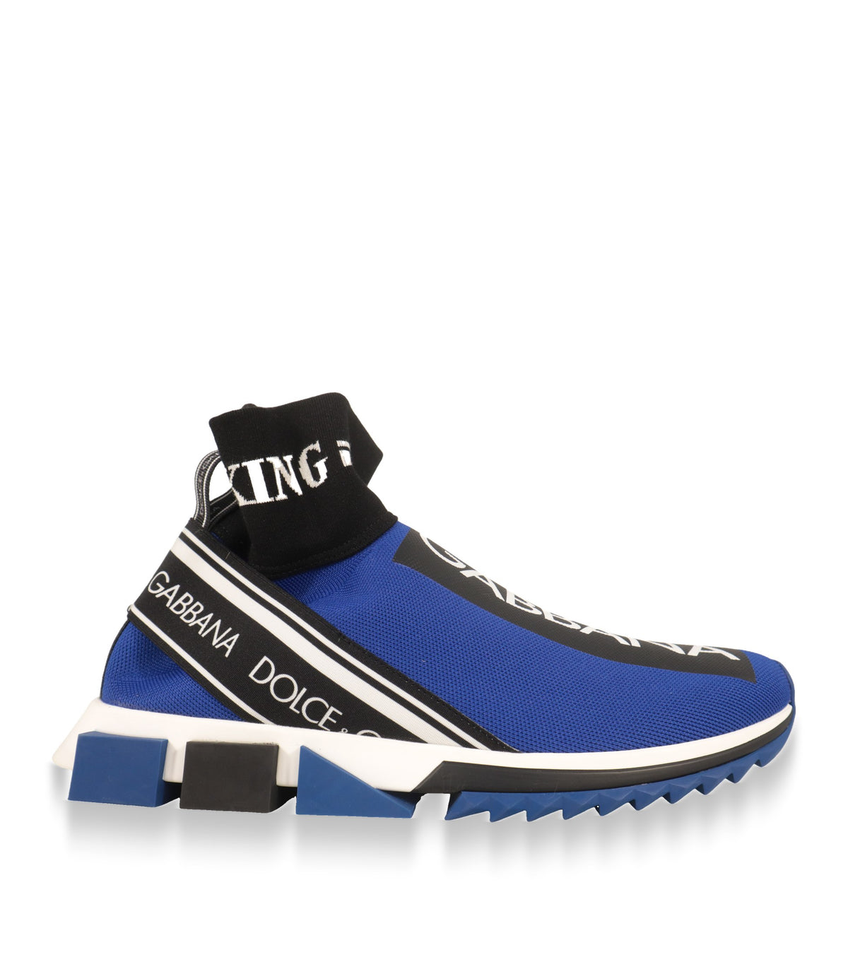 Dolce & Gabbana High-Top Sneaker in Blau mit schwarzem Logo-Band, Seitenansicht
