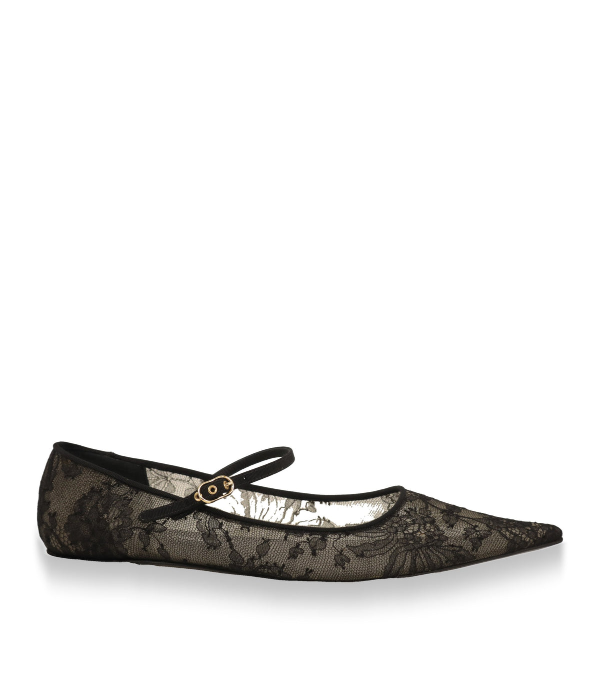 Dolce & Gabbana Ballerinas aus schwarzer Chantilly-Spitze in der Seitenansicht