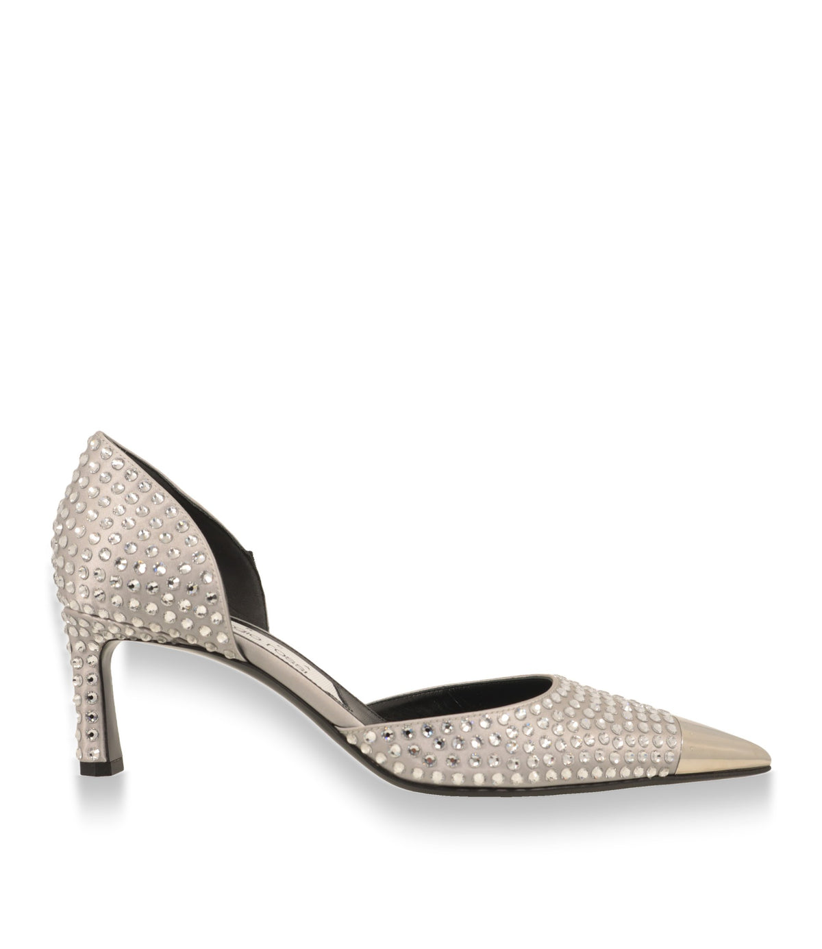 Sergio Rossi Pumps in Silbergrau mit Kristallbesatz und Metallspitze, Seitenansicht