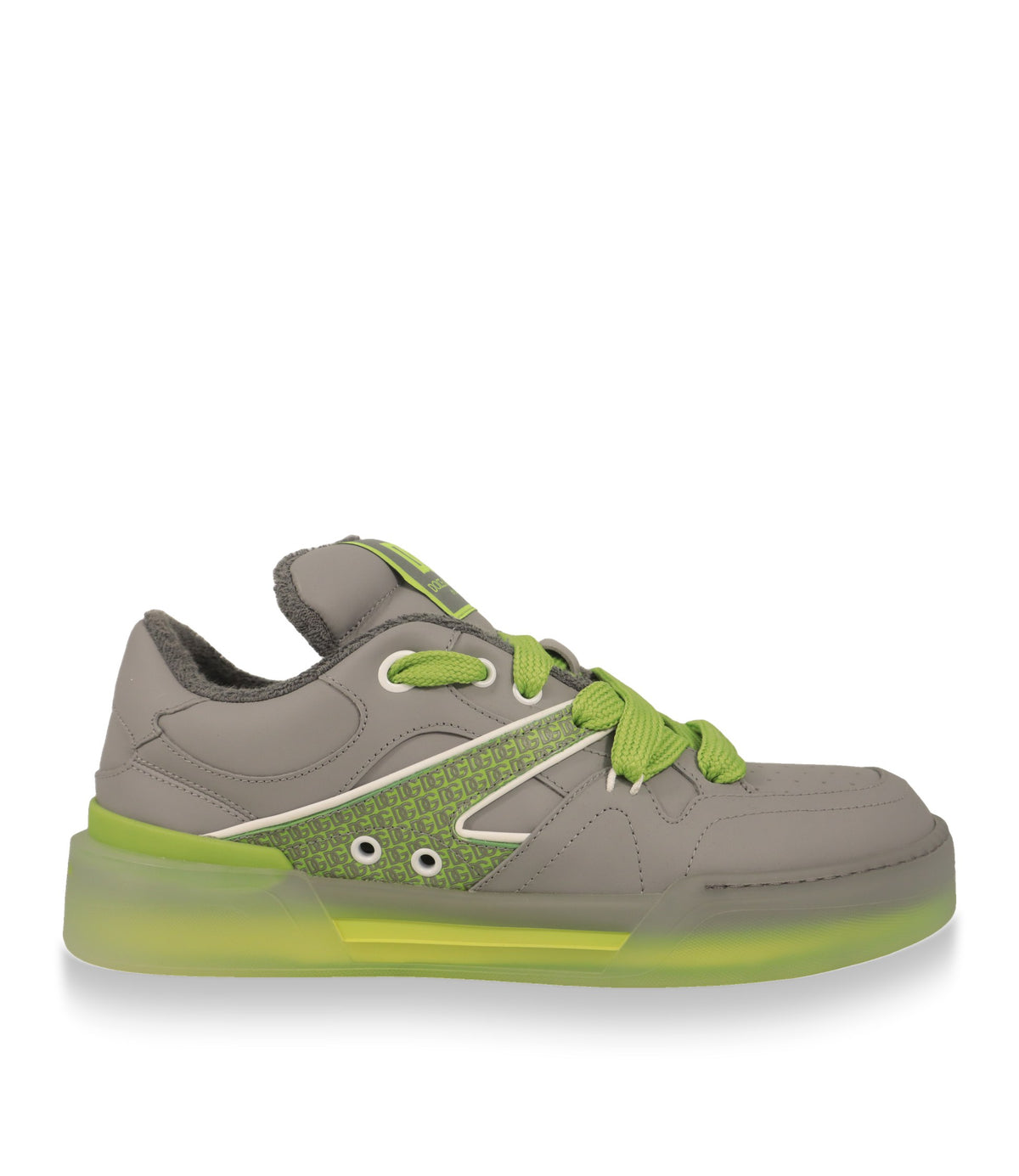 Dolce & Gabbana Sneaker in Grau mit grüner Transparentsohle, Seitenansicht