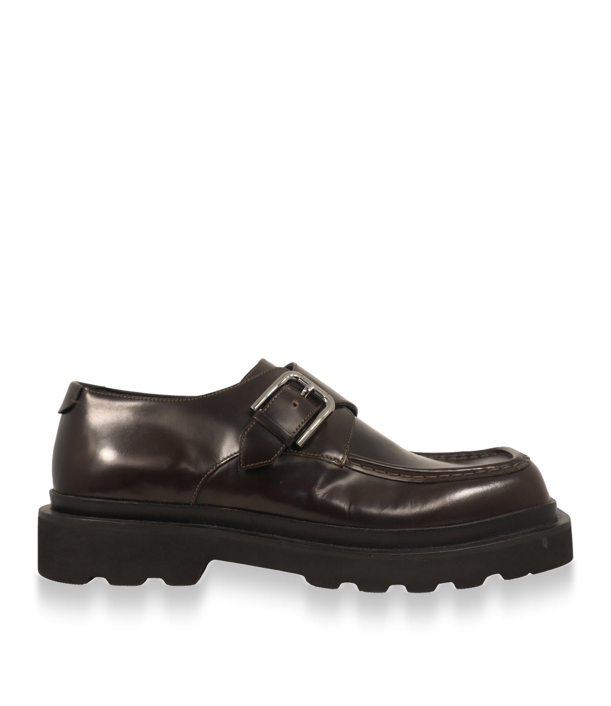 Dolce & Gabbana Monkstrap Schuhe in Braun – Seitenansicht mit Metallschnalle und Profilsohle