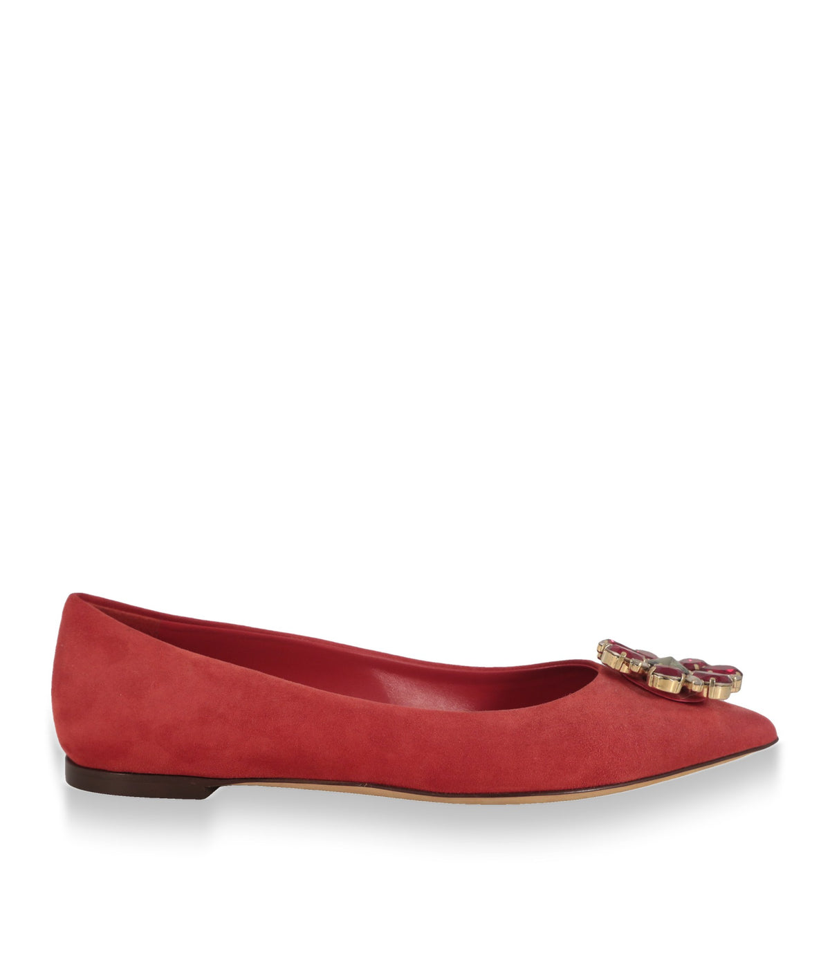 Dolce & Gabbana Ballerinas aus rotem Wildleder in der Seitenansicht