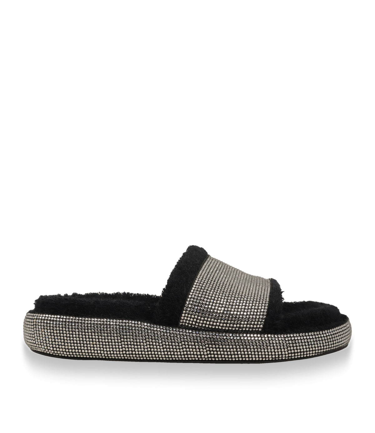 Dolce & Gabbana Pantoletten Größe 39 in Schwarz mit Kristallbesatz, Seitenansicht