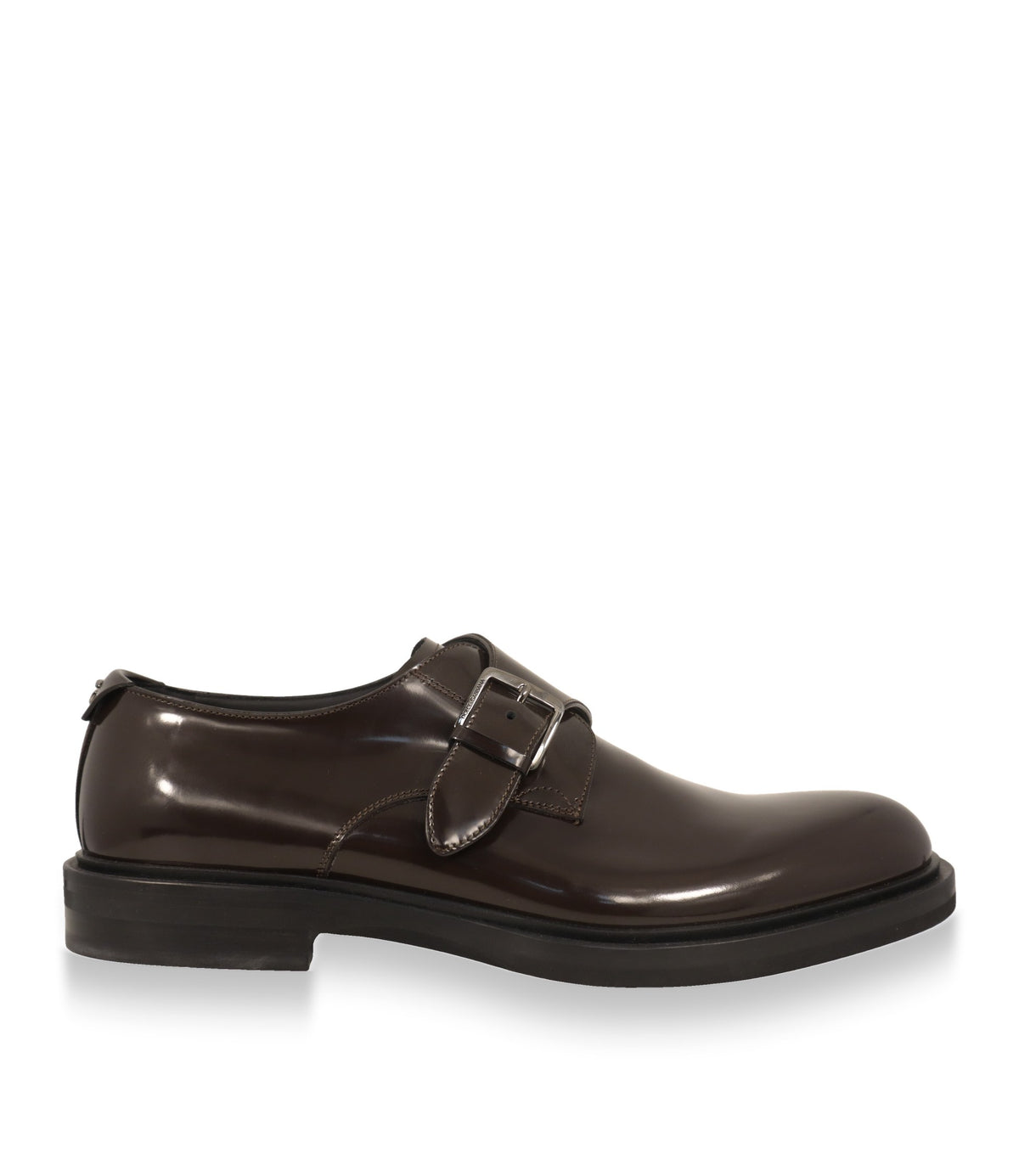 Dolce & Gabbana Monkstrap Schuhe aus dunkelbraunem Glattleder in der Seitenansicht