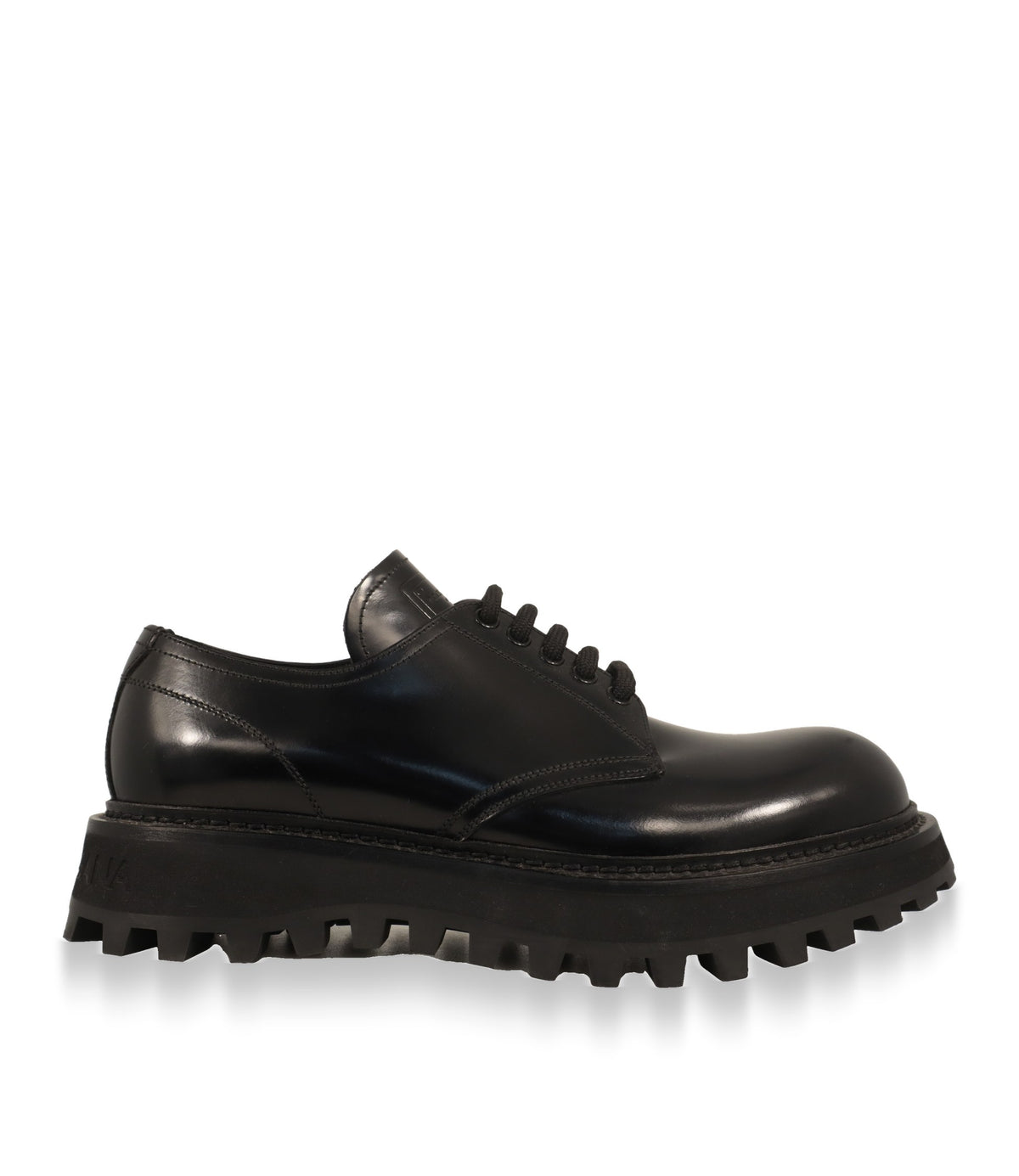Dolce & Gabbana Derby Schuhe aus schwarzem Kalbsleder in der Seitenansicht mit Profilsohle
