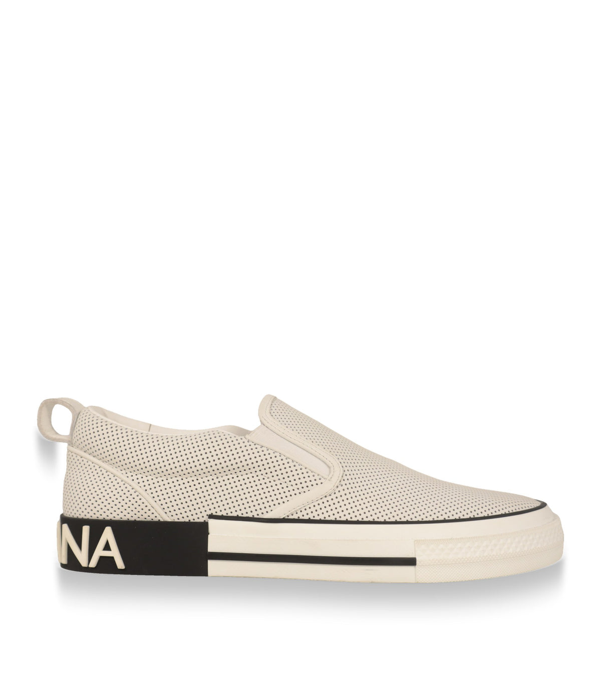 Dolce & Gabbana Slip-On Sneaker in Weiß aus perforiertem Leder, Seitenansicht