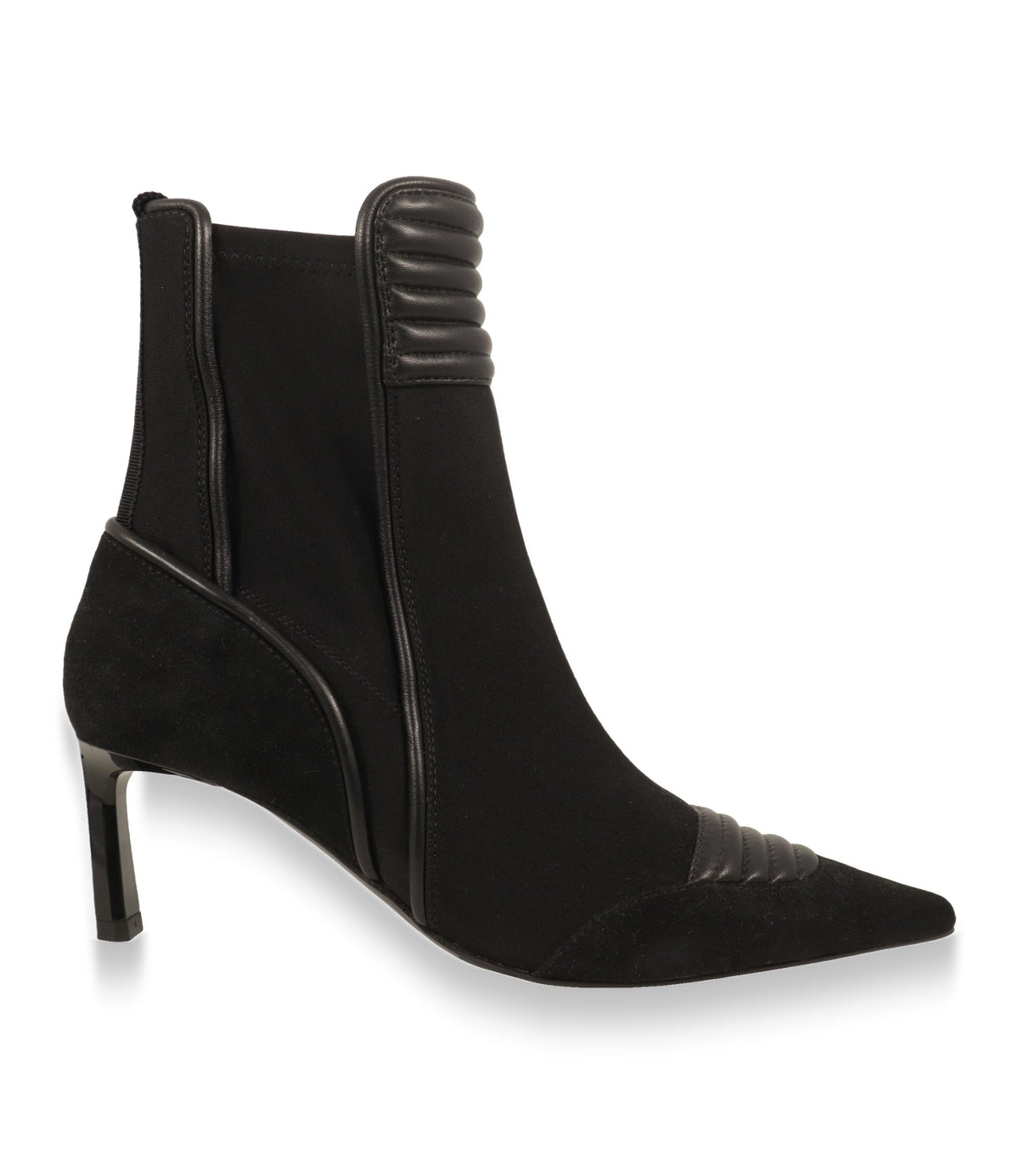 Sergio Rossi Stiefeletten schwarz aus Stretchgewebe und Veloursleder in der Seitenansicht