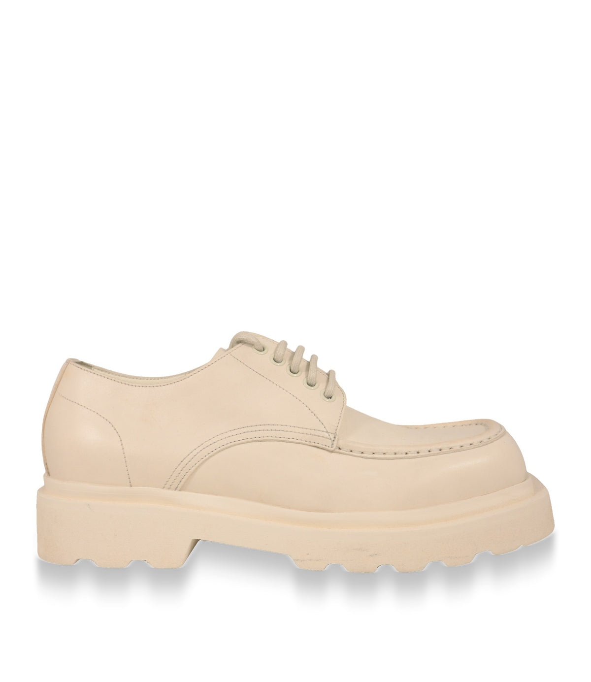 Dolce & Gabbana Derby Schuhe in Weiß aus Kalbsleder, Seitenansicht mit Profilsohle