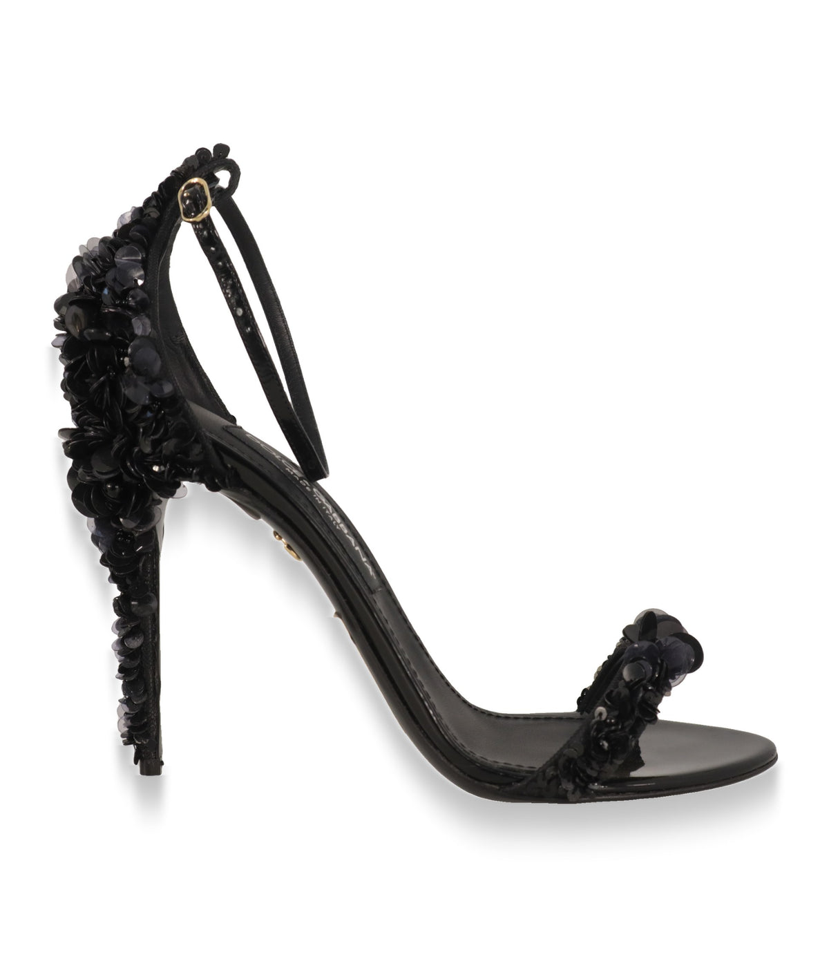 Dolce & Gabbana Sandaletten in Schwarz mit Paillettenabsatz, Seitenansicht