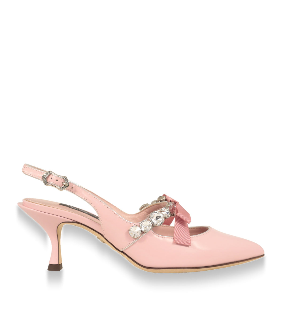 Dolce & Gabbana Slingback Pumps in Rosa aus Leder mit Kristallspange, Seitenansicht