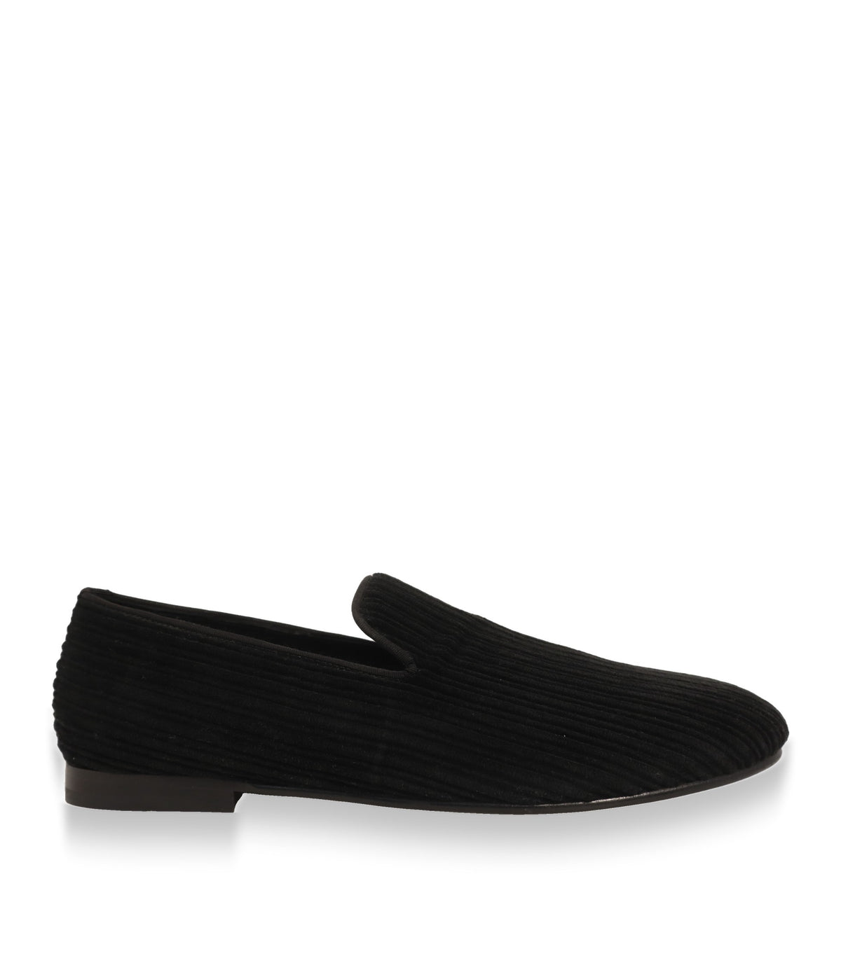 Dolce & Gabbana Loafer in Schwarz aus Kord, Seitenansicht mit flacher Ledersohle