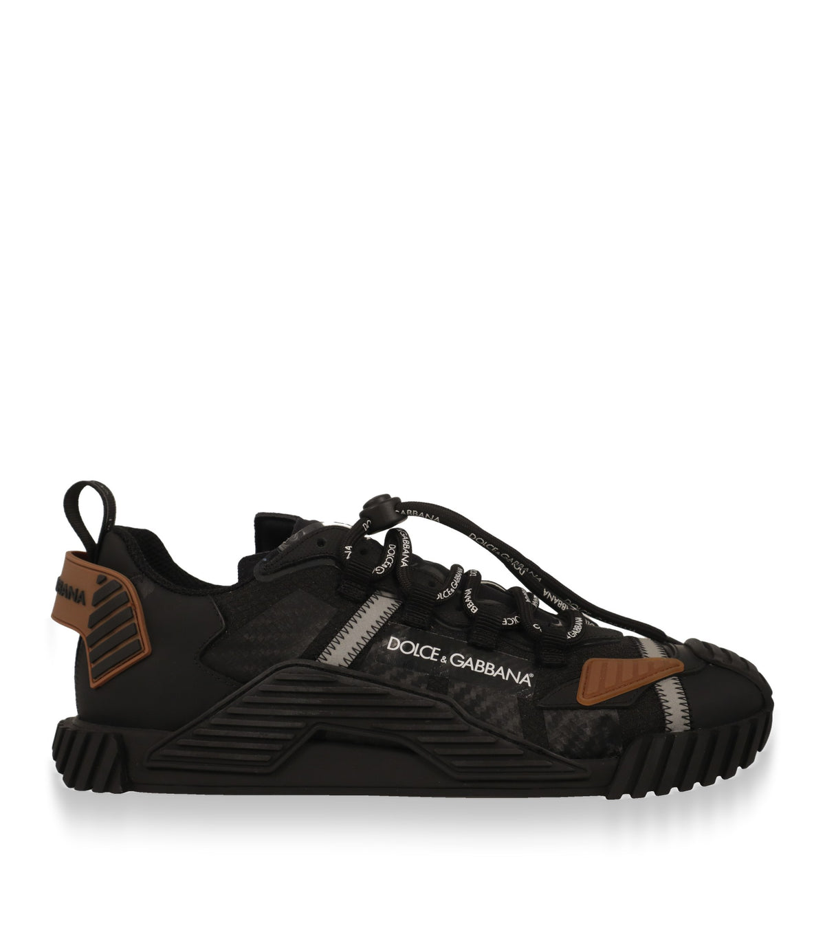 Dolce & Gabbana Sneaker in Schwarz mit braunen Logo-Details, Seitenansicht