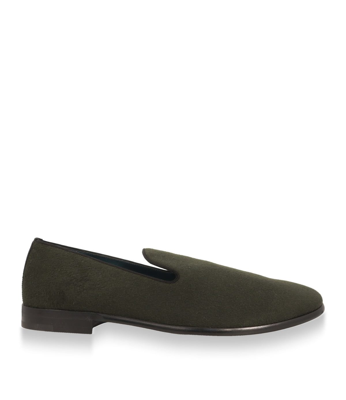 Dolce & Gabbana Slipper Größe 46 aus Kaschmir in Dunkelgrün, Seitenansicht