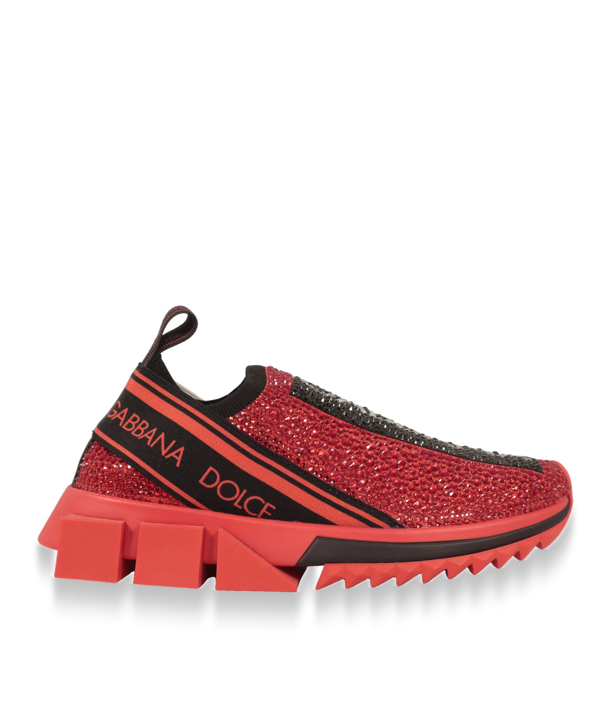 Dolce & Gabbana Slip-On Sneaker in Rot mit Kristallbesatz, Seitenansicht