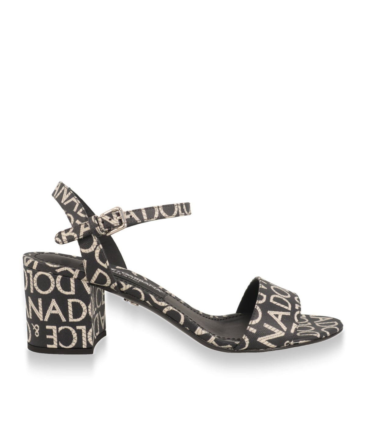 Dolce & Gabbana Sandaletten in Schwarz-Weiß mit Logo-Jacquard, Seitenansicht