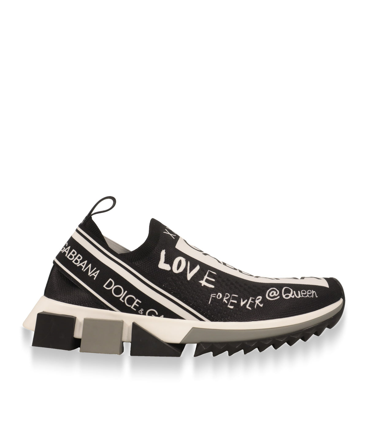 Dolce & Gabbana Slip-On Sneaker in Schwarz-Weiß mit Graffiti-Print, Seitenansicht