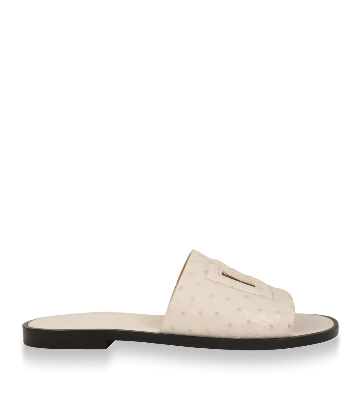 Dolce & Gabbana Pantoletten in weißem Straußenleder, Seitenansicht