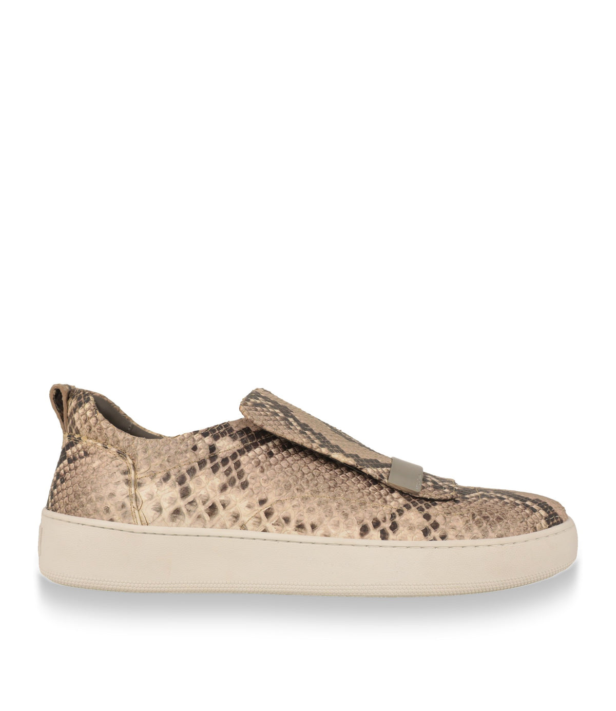 Sergio Rossi Slip-On Sneaker in Beige-Braun mit Anaconda-Print, Seitenansicht