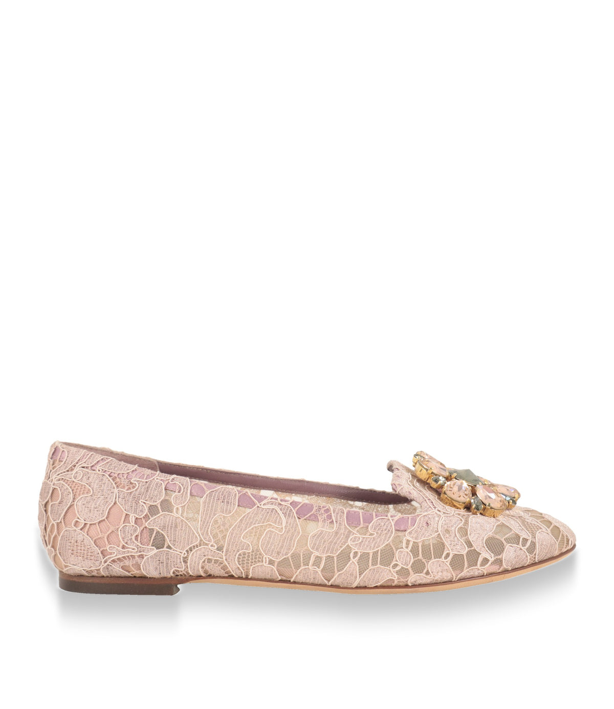 Dolce & Gabbana Ballerinas aus roséfarbener Spitze in der Seitenansicht