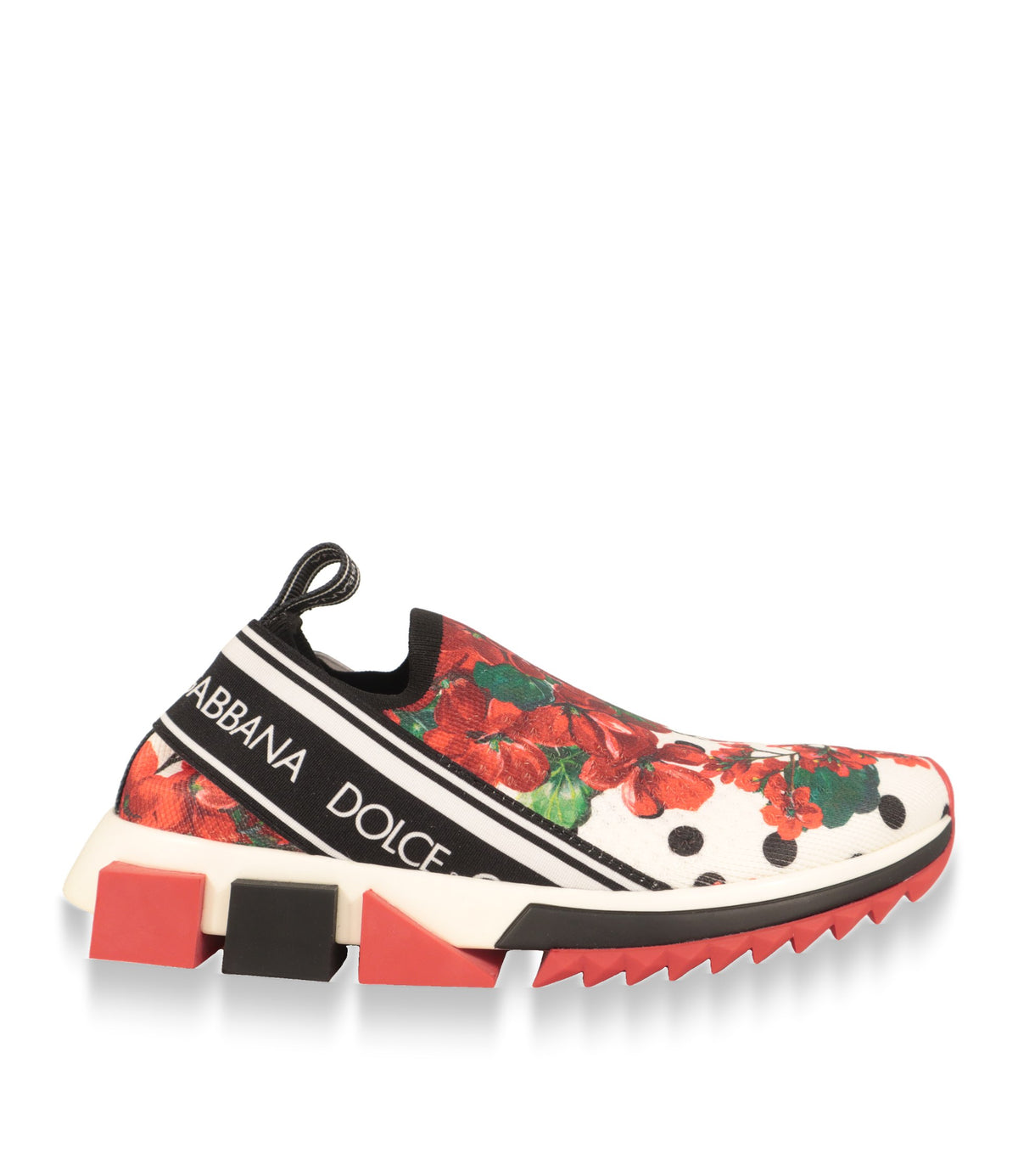 Dolce & Gabbana Slip-On Sneaker Größe 35 in Weiß mit rotem Geranien-Print, Seitenansicht