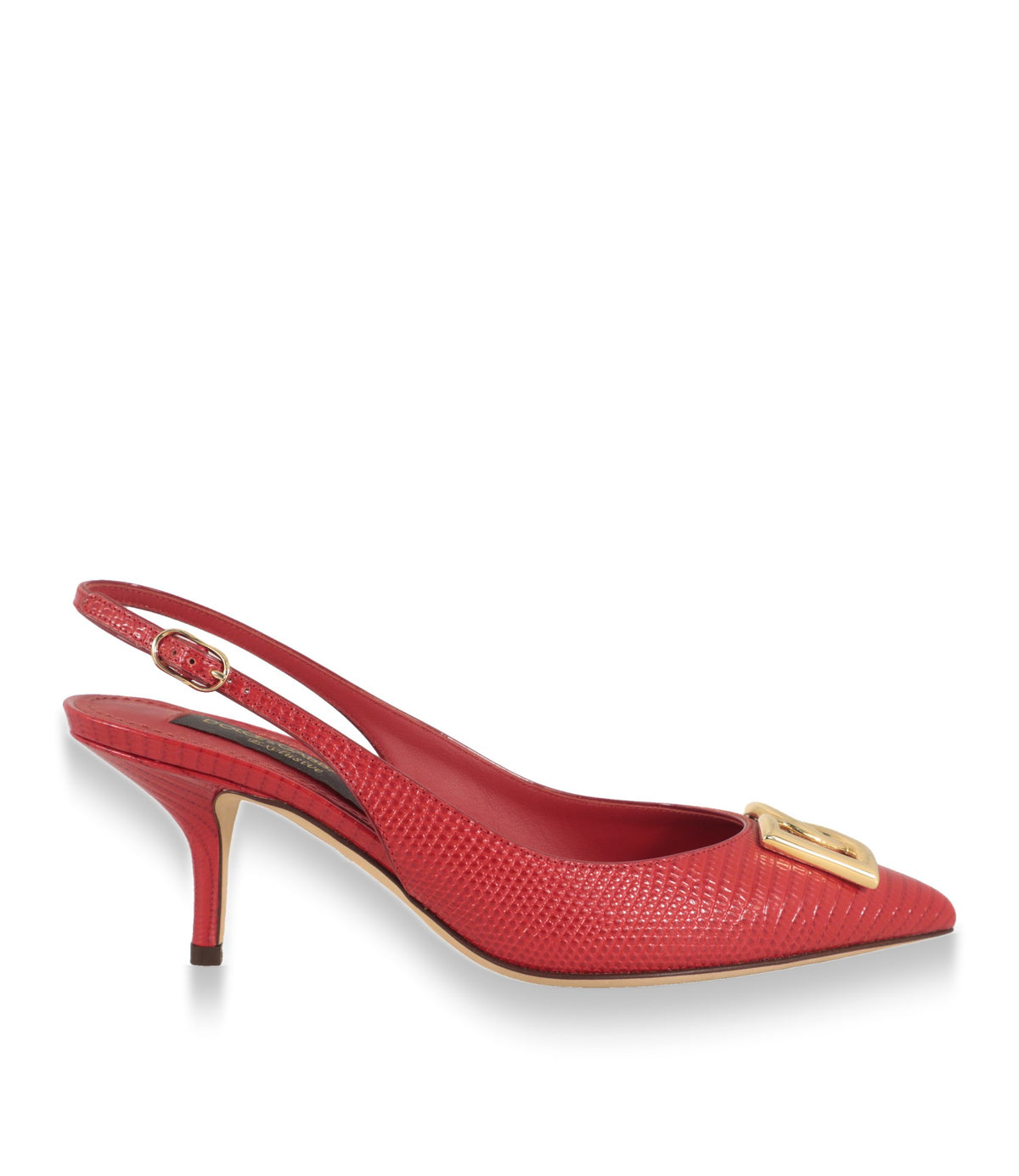 Dolce & Gabbana Slingback Pumps in Rot aus Kalbsleder mit Iguana-Prägung, Seitenansicht