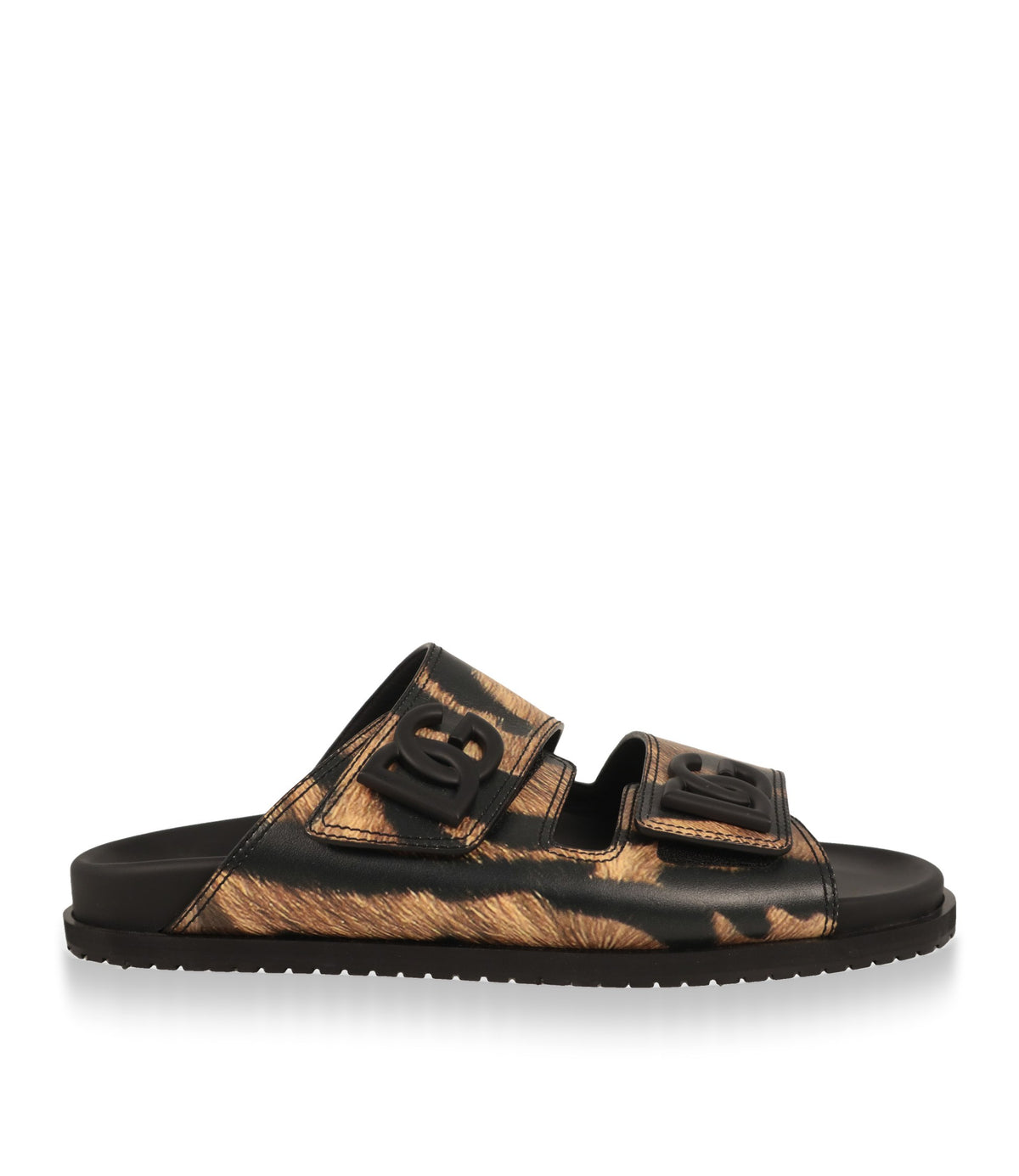 Dolce & Gabbana Pantoletten Herren in Schwarz mit Leoparden-Print, Seitenansicht