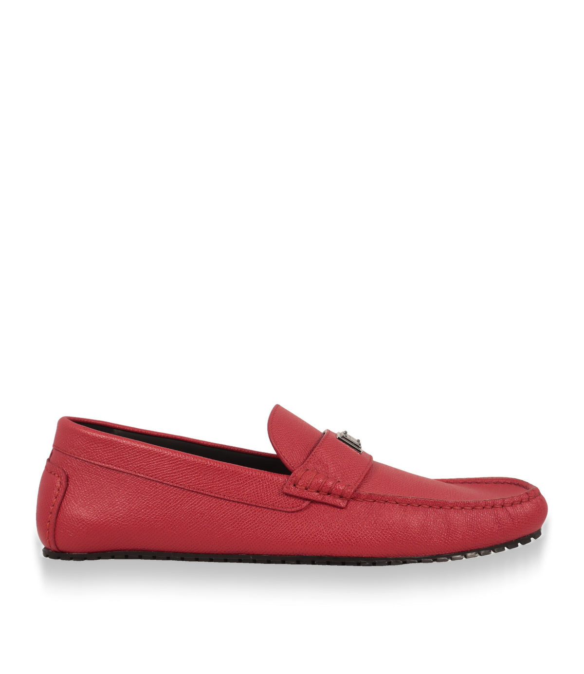 Dolce & Gabbana Mokassin in Rot aus genarbtem Leder in der Seitenansicht