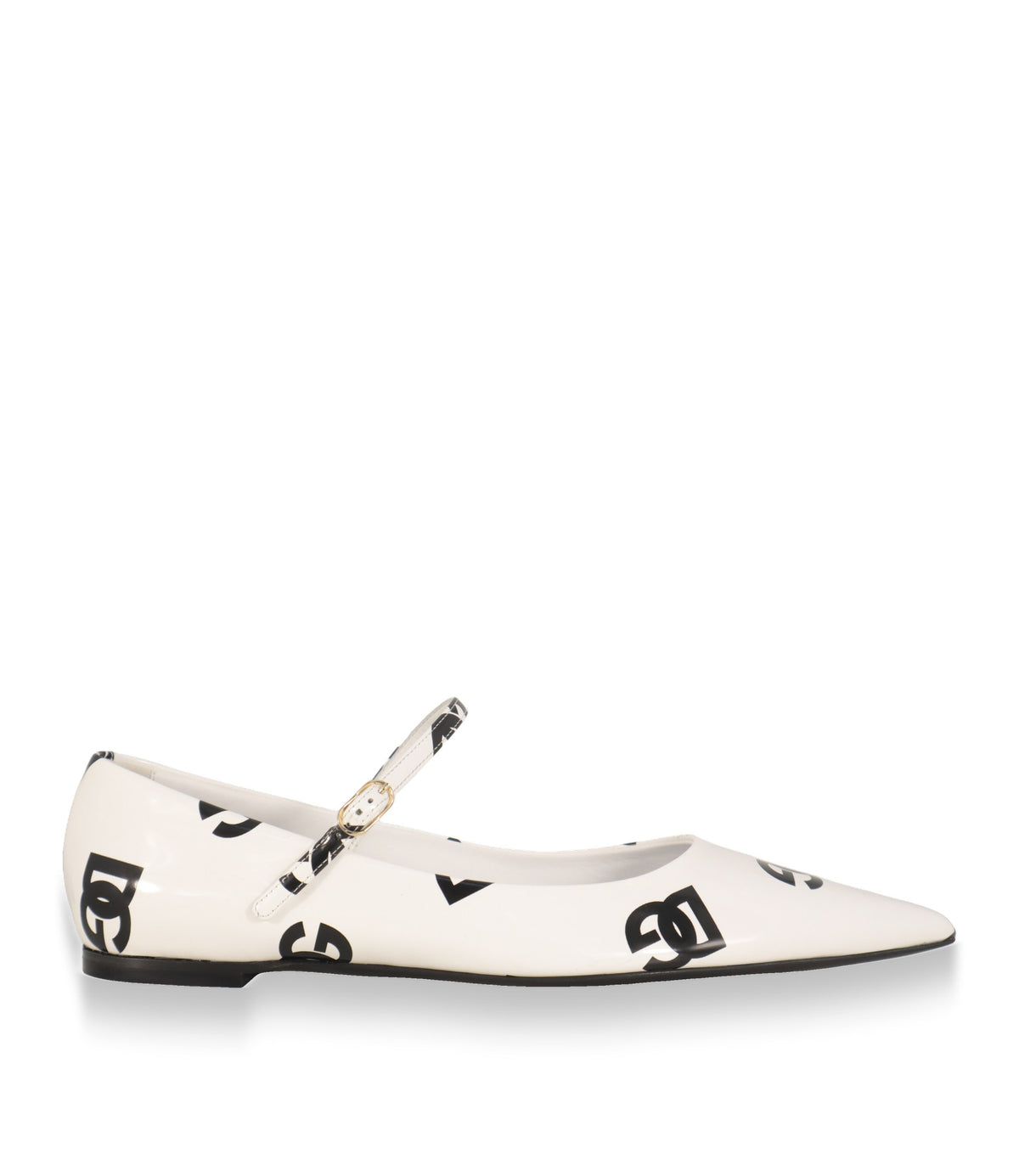 Dolce & Gabbana Ballerinas in Weiß mit schwarzem DG-Logoprint, Seitenansicht