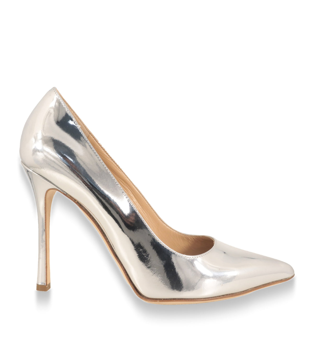 Sergio Rossi Pumps in Silber Größe 38 aus Spiegelleder in der Seitenansicht