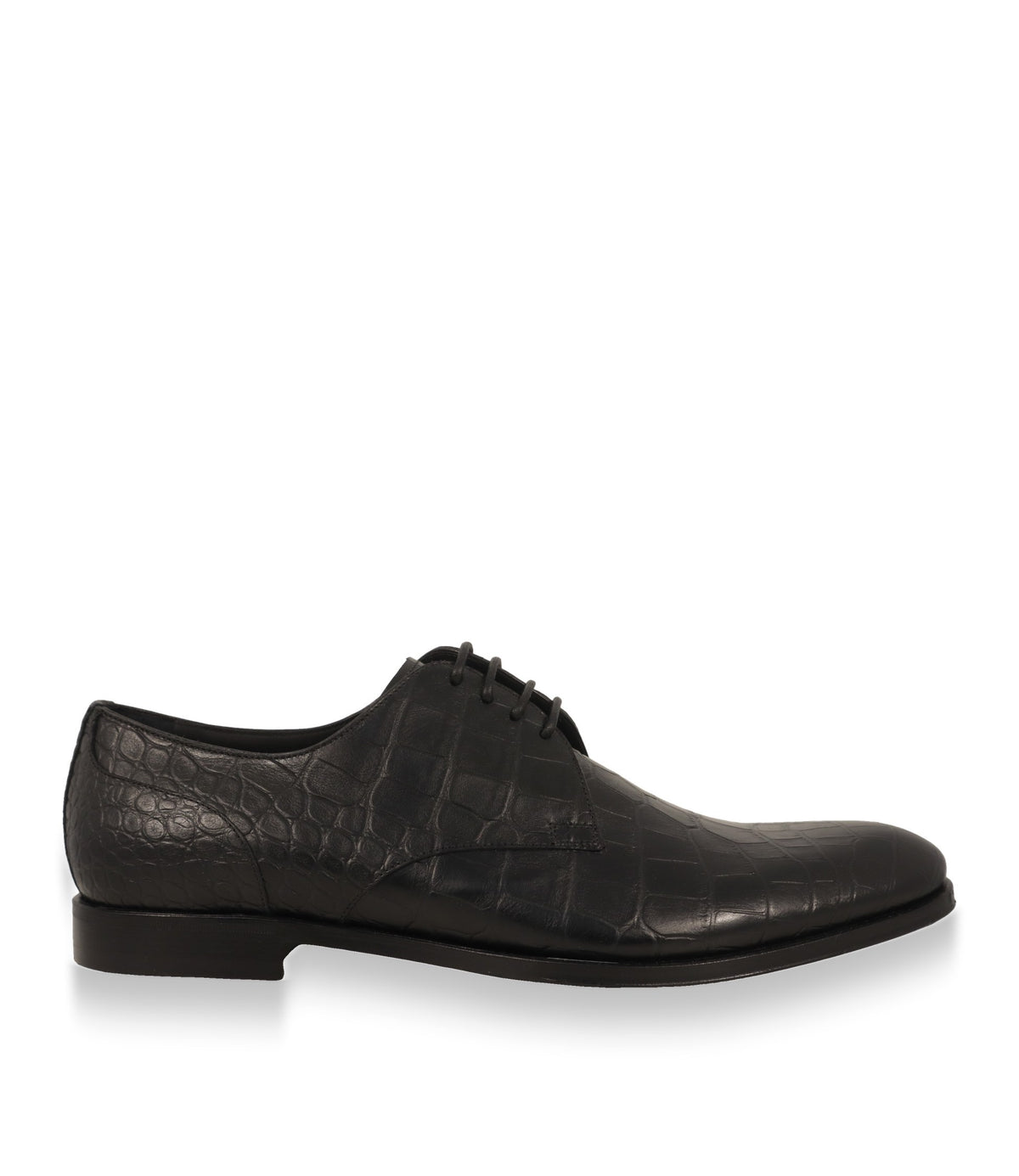 Dolce & Gabbana Derby Schuhe in Schwarz aus Kalbsleder mit Krokoprägung, Seitenansicht
