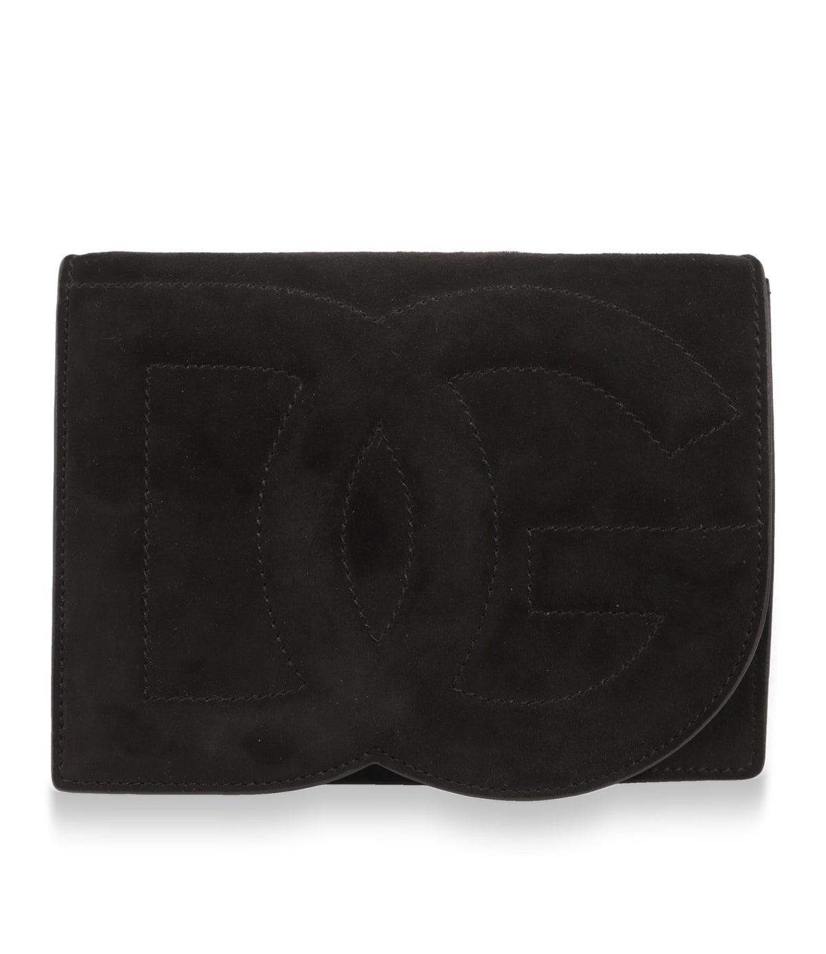 Dolce & Gabbana Umhängetasche aus schwarzem Wildleder mit abgestepptem DG-Logo, Frontansicht
