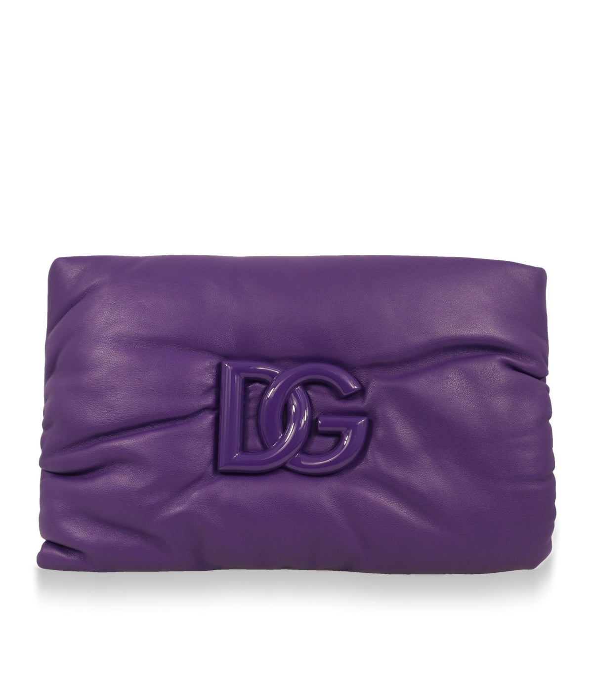 Dolce & Gabbana Schultertasche aus lila Nappaleder mit plastischem DG-Logo in Frontansicht