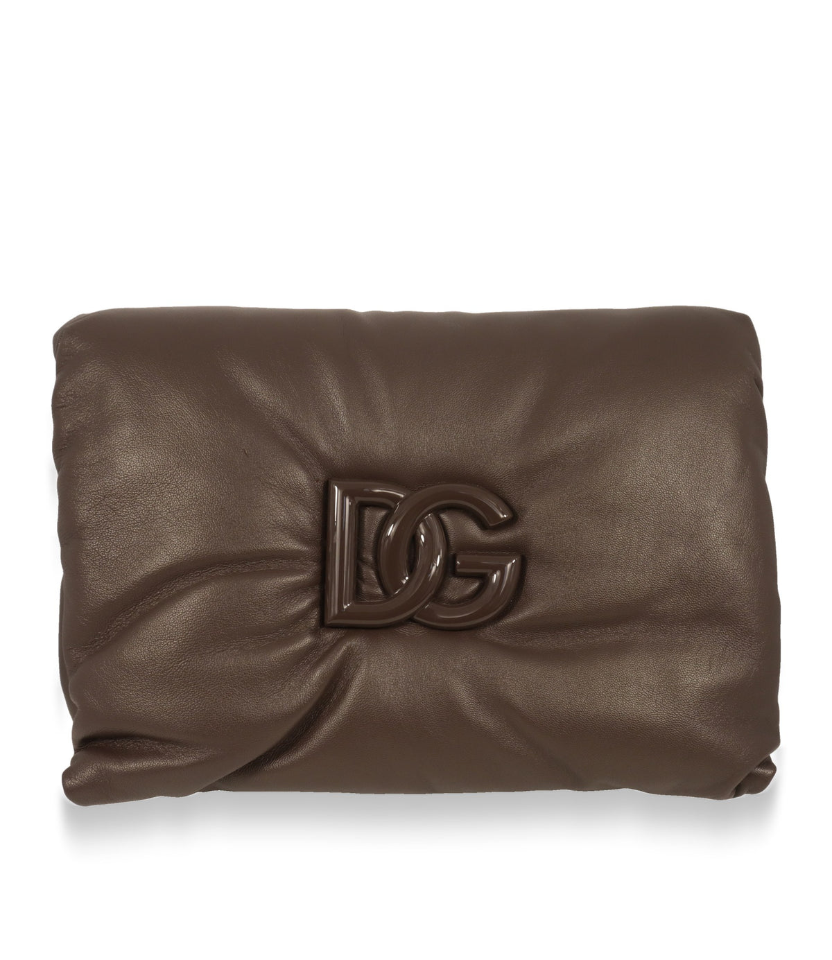 Dolce & Gabbana Umhängetasche aus Nappaleder in Taupe mit lackiertem DG-Logo, Frontansicht