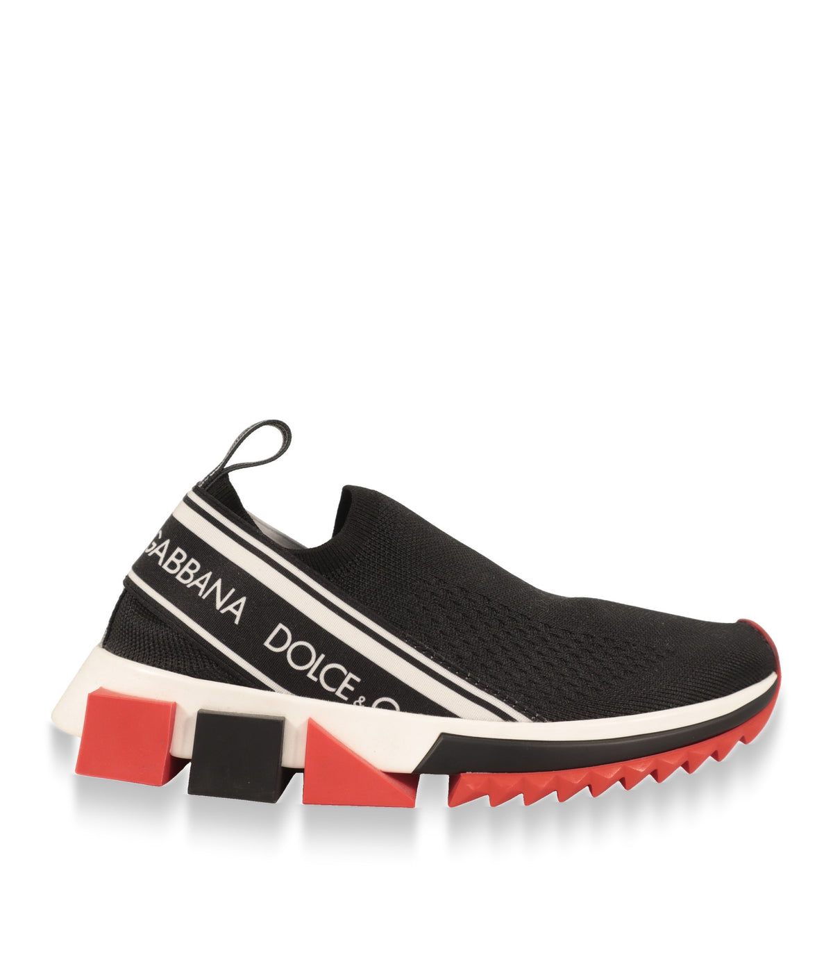 Dolce & Gabbana Slip-On Sneaker in Schwarz mit weißem Logo-Band, Seitenansicht