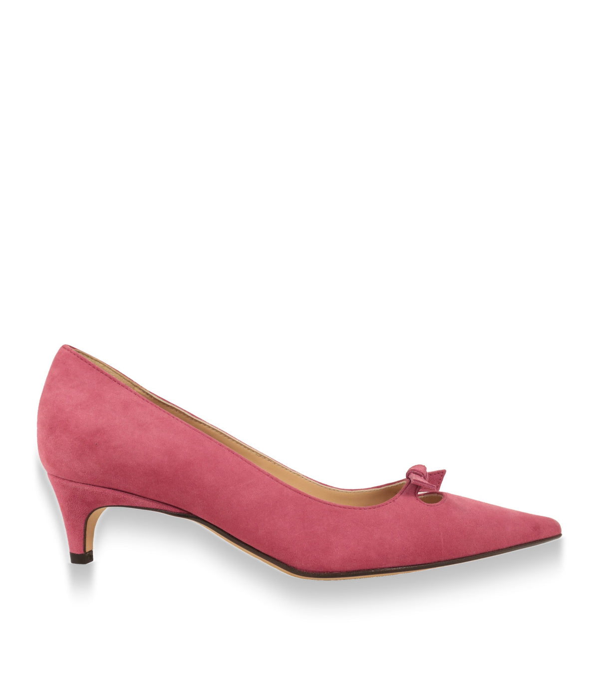 Dolce & Gabbana Pumps in Pink aus Wildleder, Seitenansicht mit Kitten Heel