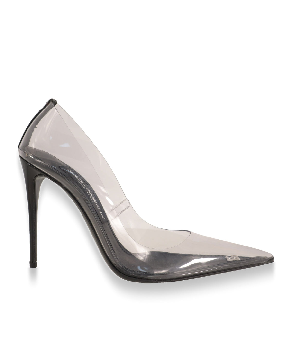 Dolce & Gabbana Pumps transparent mit schwarzem Stiletto-Absatz in der Seitenansicht