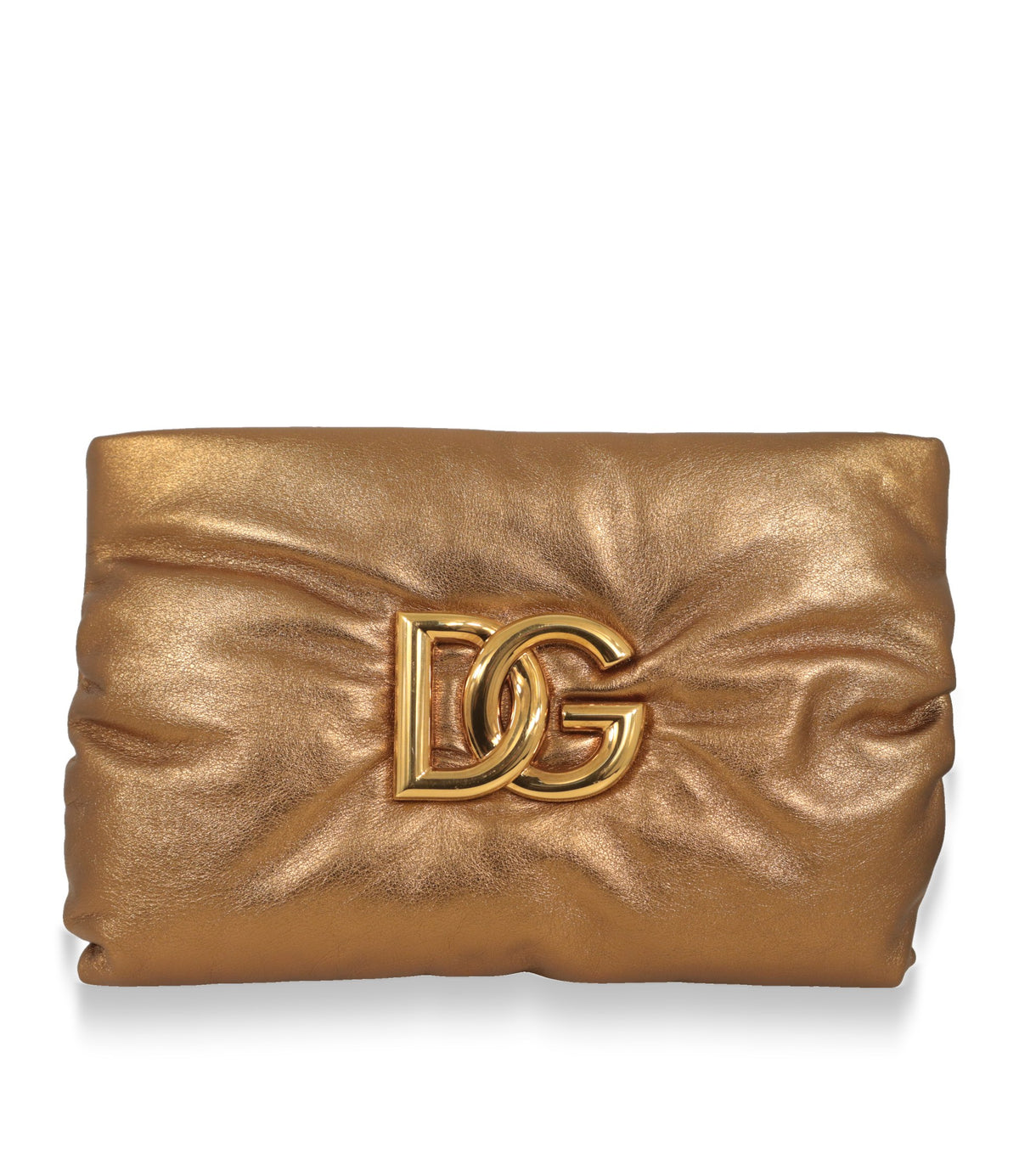 Dolce & Gabbana Schultertasche Bronze aus laminiertem Kalbsleder mit goldfarbenem DG-Logo, Vorderansicht