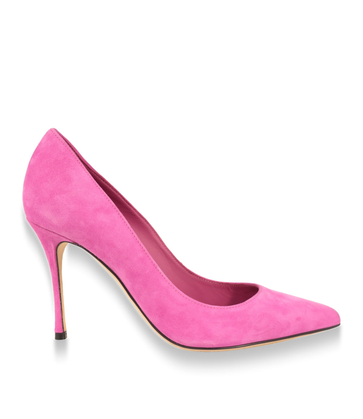 Sergio Rossi Pumps in Pink aus Wildleder, Seitenansicht mit schlankem Stiletto-Absatz
