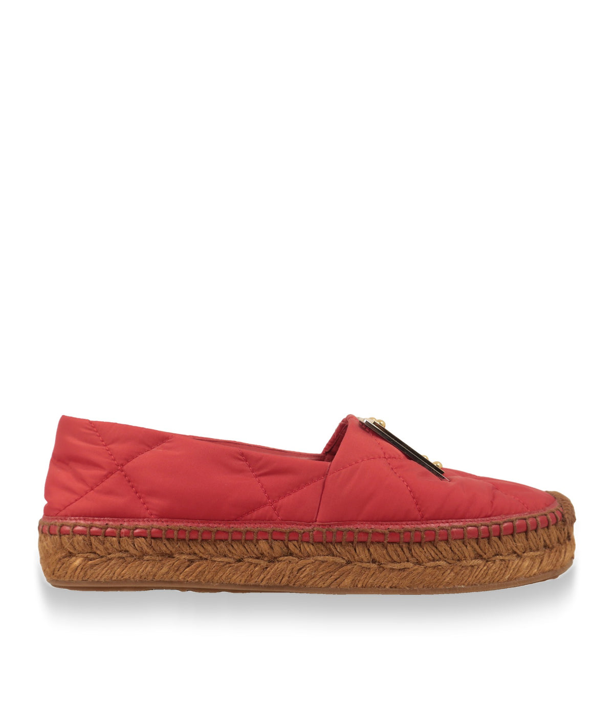 Dolce & Gabbana Espadrilles in Rot aus gestepptem Nylon in der Seitenansicht mit geflochtener Jutesohle