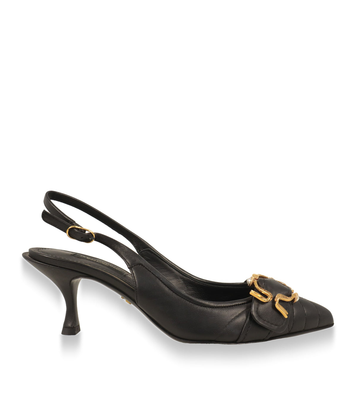 Dolce & Gabbana Slingback Pumps aus schwarzem Nappaleder in Seitenansicht mit geschwungenem Absatz